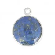 Pendentif pierre ronde facettée 12 mm serti Argent 925 / Lapis x1