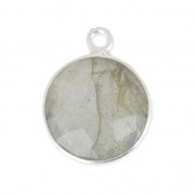 Pendentif pierre ronde facettée 12 mm serti Argent 925 / Labradorite x1