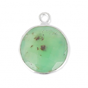 Pendentif pierre ronde facettée 12 mm serti Argent 925 / Chrysoprase x1