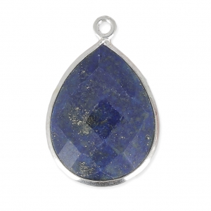 Pendentif goutte pierre facettée 13x17 mm serti Argent 925 / Lapis x1