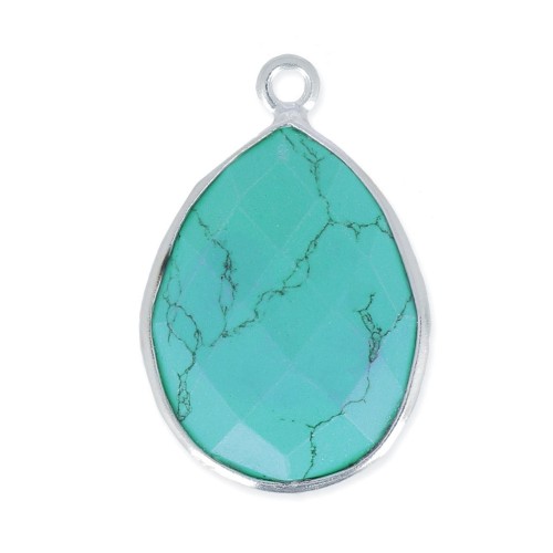 Pendentif goutte pierre facettée 13x17 mm serti Argent 925 / Imitation Turquoise x1