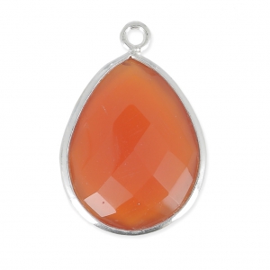 Pendentif goutte pierre facettée 13x17 mm serti Argent 925 Imitation Cornaline x1