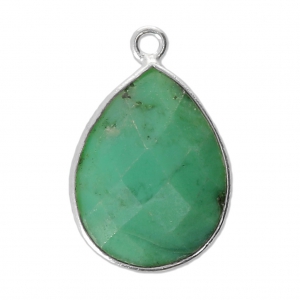 Pendentif goutte pierre facettée 13x17 mm serti Argent 925 / Chrysoprase x1