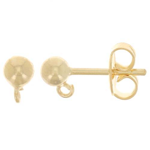 Clous d'oreilles boule 4 mm - Doré à l'or fin x2