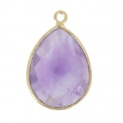 Pendentif goutte pierre facettée 13x17 mm serti Argent 925 Plaqué Or / Améthyste x1|raw }}