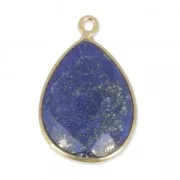 Pendentif goutte pierre facettée 13x17 mm serti Argent 925 Plaqué Or / Lapis x1