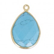 Pendentif goutte pierre facettée 13x17 mm serti Argent 925 Plaqué Or / Imitation Turquoise x1|raw }}