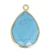 Pendentif goutte pierre facettée 13x17 mm serti Argent 925 Plaqué Or / Imitation Turquoise x1
