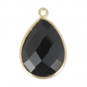 Pendentif goutte pierre facettée 13x17 mm serti Argent 925 Plaqué Or / Black Onyx x1