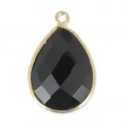 Pendentif goutte pierre facettée 13x17 mm serti Argent 925 Plaqué Or / Black Onyx x1