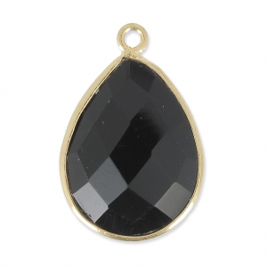 Pendentif goutte pierre facettée 13x17 mm serti Argent 925 Plaqué Or / Black Onyx x1