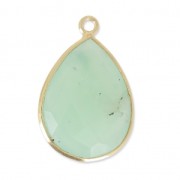 Pendentif goutte pierre facettée 13x17 mm serti Argent 925 Plaqué Or / Chrysoprase x1|raw }}