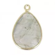 Pendentifs - Breloques - Pendentif goutte pierre facettée 13x17 mm serti Argent 925 Plaqué Or / Labradorite x1 Pendentif goutte pierre facettée 13x17 mm serti Argent 925 Plaqué Or / Labradorite x1