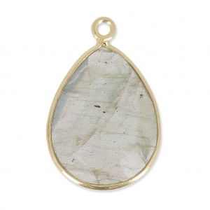 Pendentif goutte pierre facettée 13x17 mm serti Argent 925 Plaqué Or / Labradorite x1