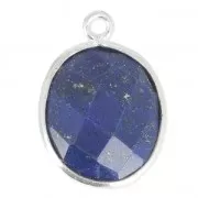 Pendentif pierre ovale facettée 11 x 13 mm serti Argent 925 / Lapis x1