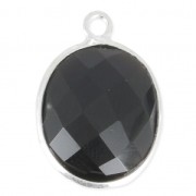 Pendentif pierre ovale facettée 11x13 mm serti Argent 925 / Black onyx x1