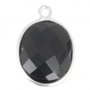Pendentif pierre ovale facettée 11x13 mm serti Argent 925 / Black onyx x1