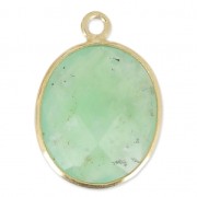 Pendentif pierre ovale facettée 11x13 mm serti Argent 925 Plaqué Or / Chrysoprase x1|raw }}