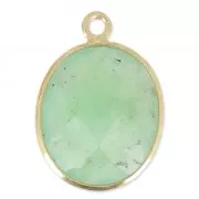 Pendentif pierre ovale facettée 11x13 mm serti Argent 925 Plaqué Or / Chrysoprase x1