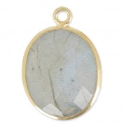 Pendentif pierre ovale facettée 11x13 mm serti Argent 925 Plaqué Or / Labradorite x1