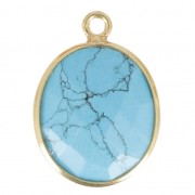 Pendentif pierre ovale facettée 11x13 mm serti Argent 925 Plaqué Or / Imitation Turquoise x1