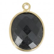 Pendentif pierre ovale facettée 11x13 mm serti Argent 925 Plaqué Or / Black Onyx x1|raw }}