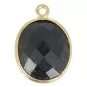 Pendentif pierre ovale facettée 11x13 mm serti Argent 925 Plaqué Or / Black Onyx x1