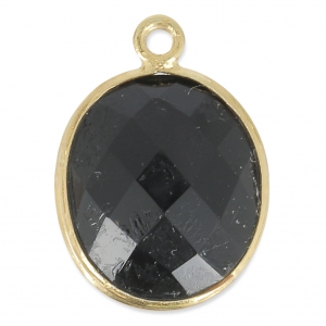 Pendentif pierre ovale facettée 11x13 mm serti Argent 925 Plaqué Or / Black Onyx x1