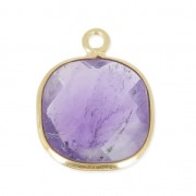 Pendentif carré pierre facettée 11 mm serti Argent 925 Plaqué Or/ Améthyste x1|raw }}