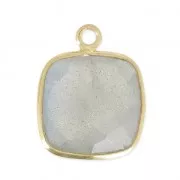 Pendentif carré pierre facettée 11 mm serti Argent 925 Plaqué Or / Labradorite x1
