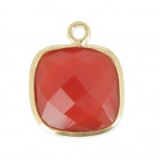 Pendentif carré facettée 11 mm serti Argent 925 Plaqué Or Imitation Cornaline x1|raw }}