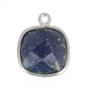 Pendentif carré pierre facettée 11 mm serti Argent 925 / Lapis x1