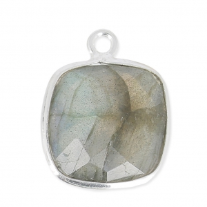 Pendentif carré pierre facettée 11 mm serti Argent 925 / Labradorite x1