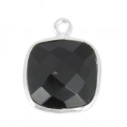 Pendentif carré pierre facettée 11 mm serti Argent 925 / Black Onyx x1|raw }}
