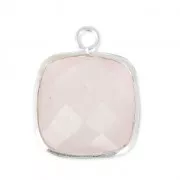 Pendentif carré pierre facettée 11 mm serti Argent 925 / Quartz rose x1