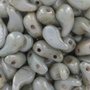 Perles en verre tchèque 2 trous Zoliduo® Left 5x8mm Vert Gris Marbré x20