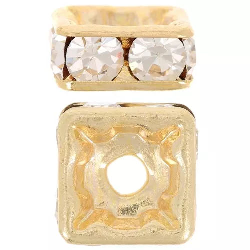 Perle rondelle Strass carrée 8 mm doré/Crystal x1