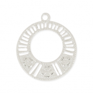Pendentif créole filigrané motif fleur 25 mm Placage argent fin x1