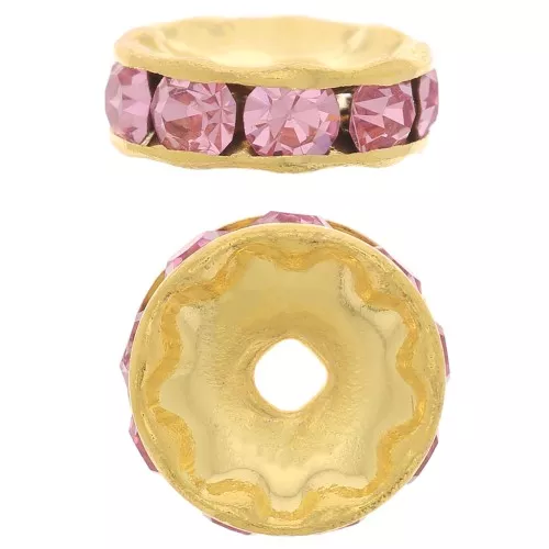Perle rondelle Strass 8 mm doré/Light Rose x1