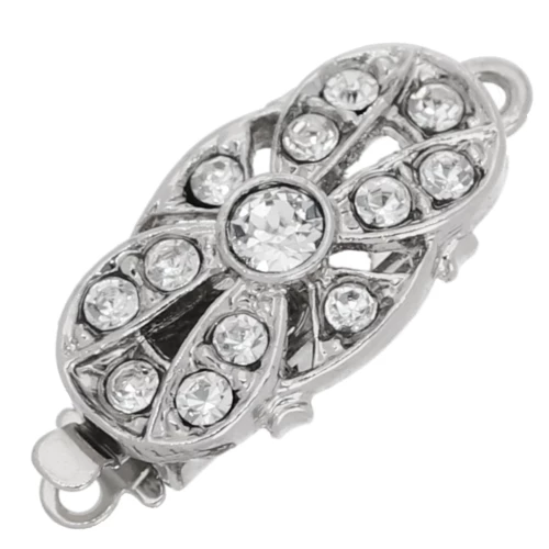 Fermoir à clipser ovale incrusté de strass 22 mm - White bronze x1