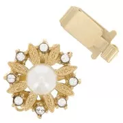 Fermoir à clipser fleur avec perle nacrée & oxydes de zirconium - 15 mm Doré x1