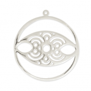 Pendentif oeil porte-bonheur 39 mm Placage Argent fin vieilli x1