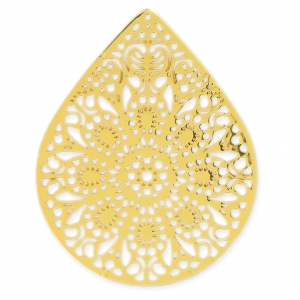 Pendentif teinté laser cut goutte 49x39 mm doré x1