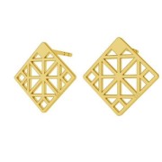 Clous d'oreilles carré motif géométrique 13 mm en Argent 925 doré à l'or fin x 2|raw }}