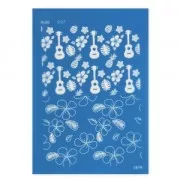 Silk Screen Moiko pour Pâte polymère 74x105 mm - Motif Fleurs Tropicales et Ukulélés 9.07