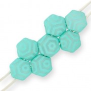 Perles en verre tchèque Honeycomb 6 mm Green Turquoise Silk Mat Laser Web x20|raw }}