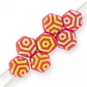 Perles en verre tchèque Honeycomb 6 mm Red Corail Laser Web AB x20