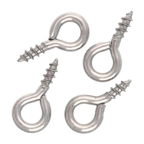  Crochets pitons à visser avec anneau 4x8 mm - Acier inox 316 x10