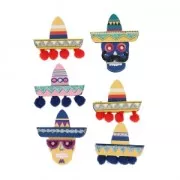 Planche de 6 stickers en 3D 55-40 mm Chapeau mexicain pompon