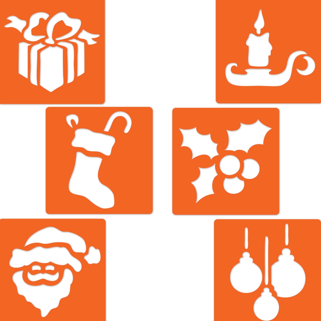 Pochoirs en plastique pour enfants 14.5x14.5 cm Noël 2 x6 - Perles & Co